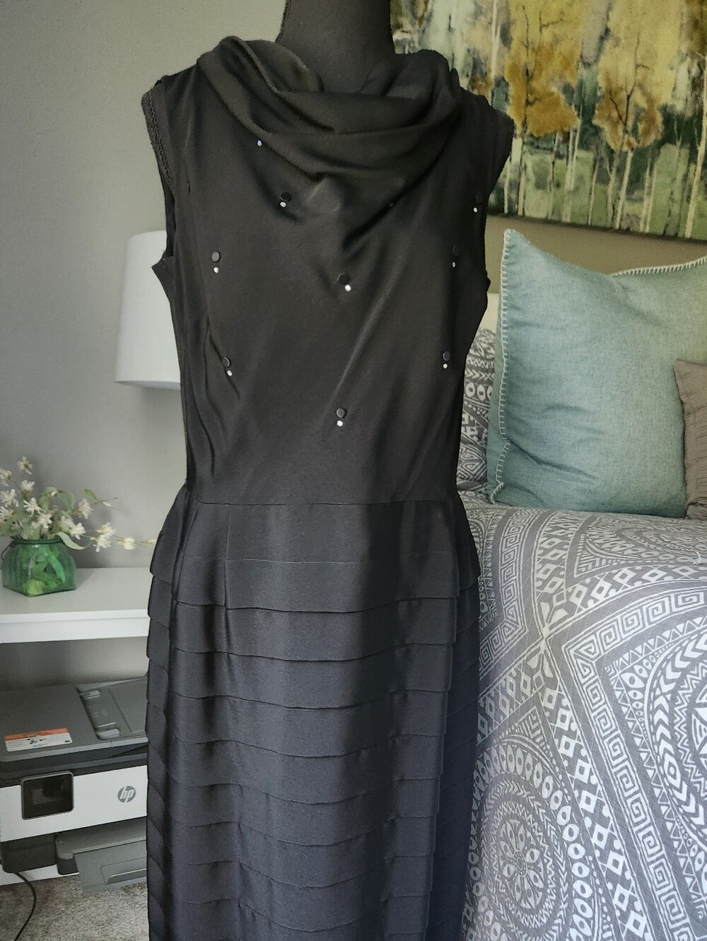 Vintage 50s Or 60s Classic Black Sleeveless Cowl Neck Evening Dress.